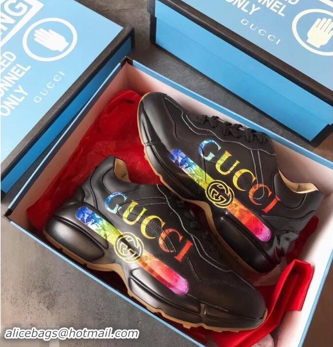 Good Product Gucci Rhyton Leather Sneakers 708013 Rainbow Glitter Logo 2019