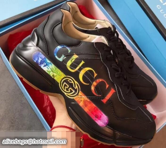 Good Product Gucci Rhyton Leather Sneakers 708013 Rainbow Glitter Logo 2019