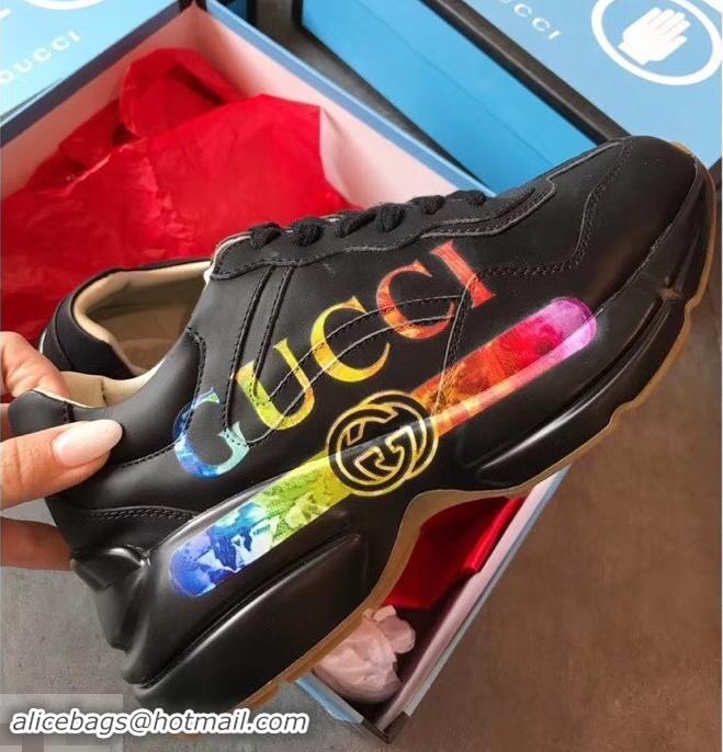 Good Product Gucci Rhyton Leather Sneakers 708013 Rainbow Glitter Logo 2019