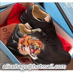 Super Quality Gucci Rhyton Leather Sneakers 708013 Tiger Black 2019