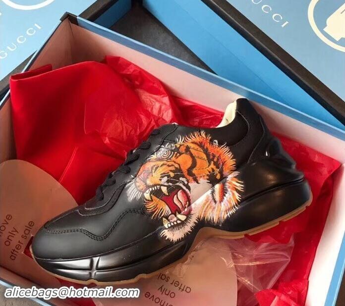 Super Quality Gucci Rhyton Leather Sneakers 708013 Tiger Black 2019