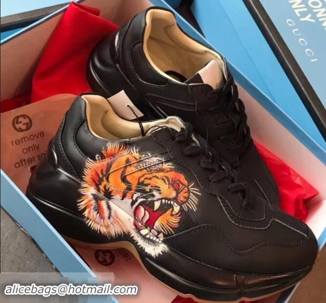 Super Quality Gucci Rhyton Leather Sneakers 708013 Tiger Black 2019