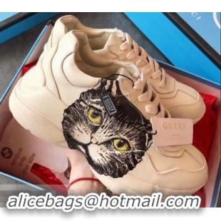 Luxury Gucci Rhyton Leather Sneakers 708013 Mystic Cat 2019