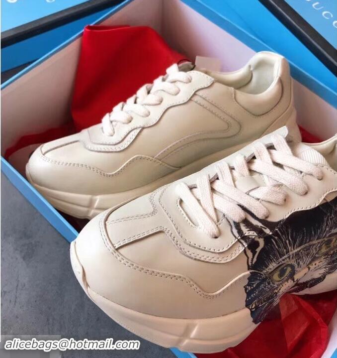 Luxury Gucci Rhyton Leather Sneakers 708013 Mystic Cat 2019