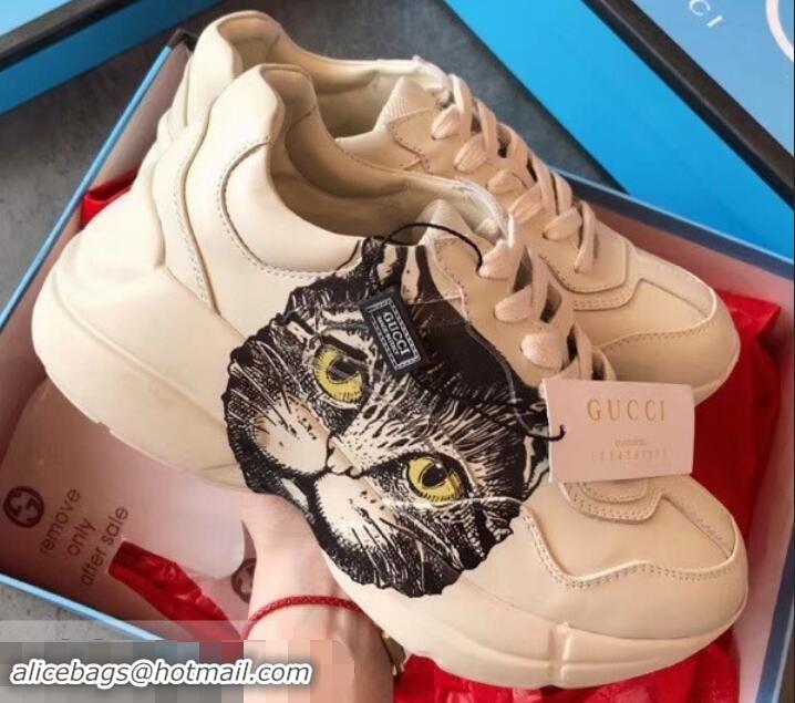 Luxury Gucci Rhyton Leather Sneakers 708013 Mystic Cat 2019