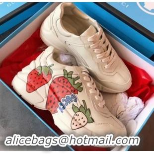 Reasonable Price Gucci Rhyton Leather Sneakers 708013 Strawberry 2019