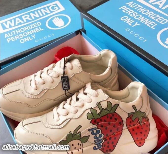 Reasonable Price Gucci Rhyton Leather Sneakers 708013 Strawberry 2019