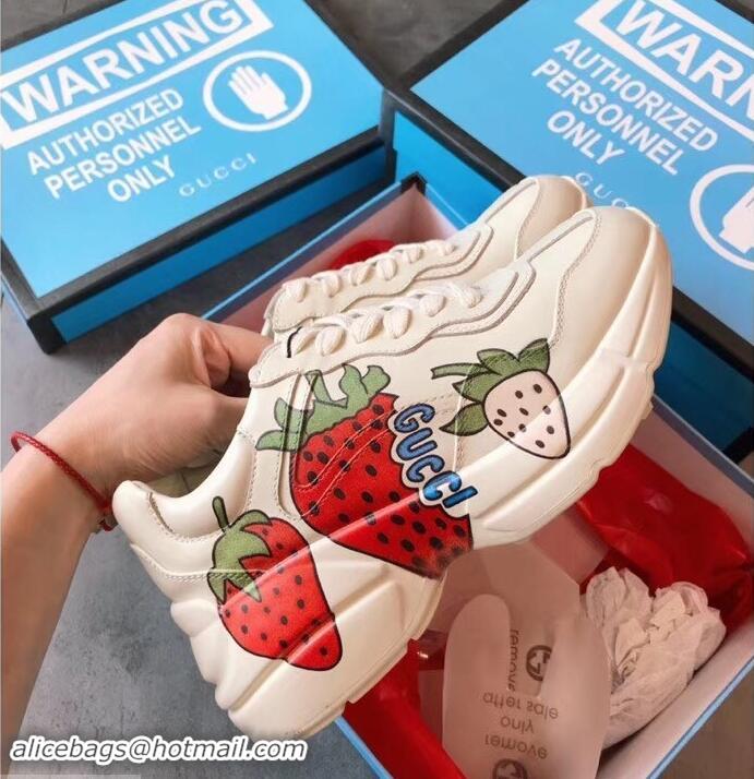 Reasonable Price Gucci Rhyton Leather Sneakers 708013 Strawberry 2019