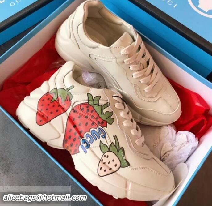 Reasonable Price Gucci Rhyton Leather Sneakers 708013 Strawberry 2019