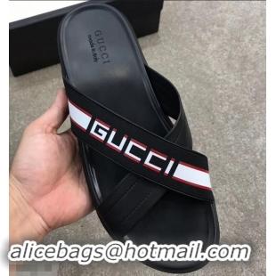 Unique Grade Gucci Men's Crossover Slide Sandals Stripe 708021 Black