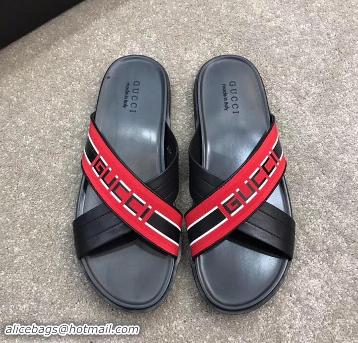 Promotion Gucci Men's Crossover Slide Sandals Stripe 708021 Red