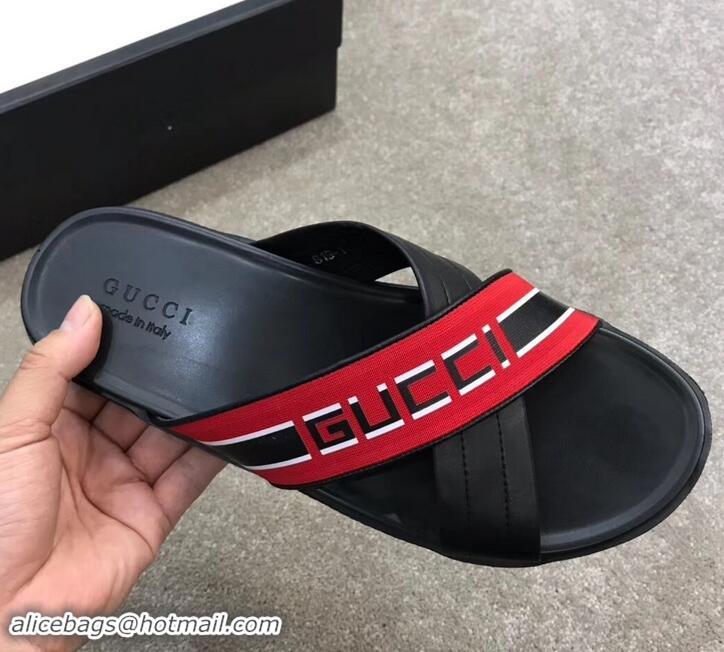 Promotion Gucci Men's Crossover Slide Sandals Stripe 708021 Red