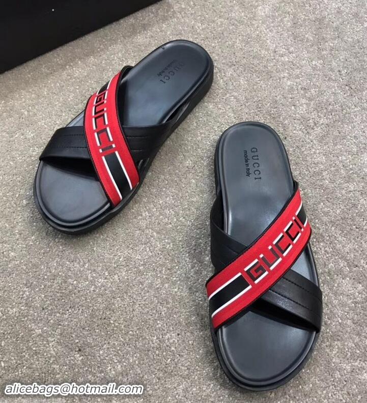 Promotion Gucci Men's Crossover Slide Sandals Stripe 708021 Red