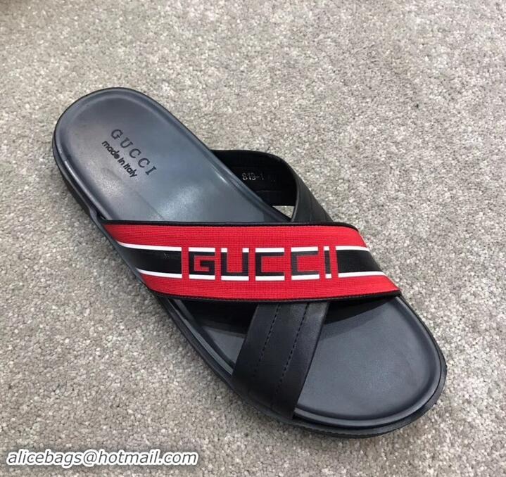 Promotion Gucci Men's Crossover Slide Sandals Stripe 708021 Red