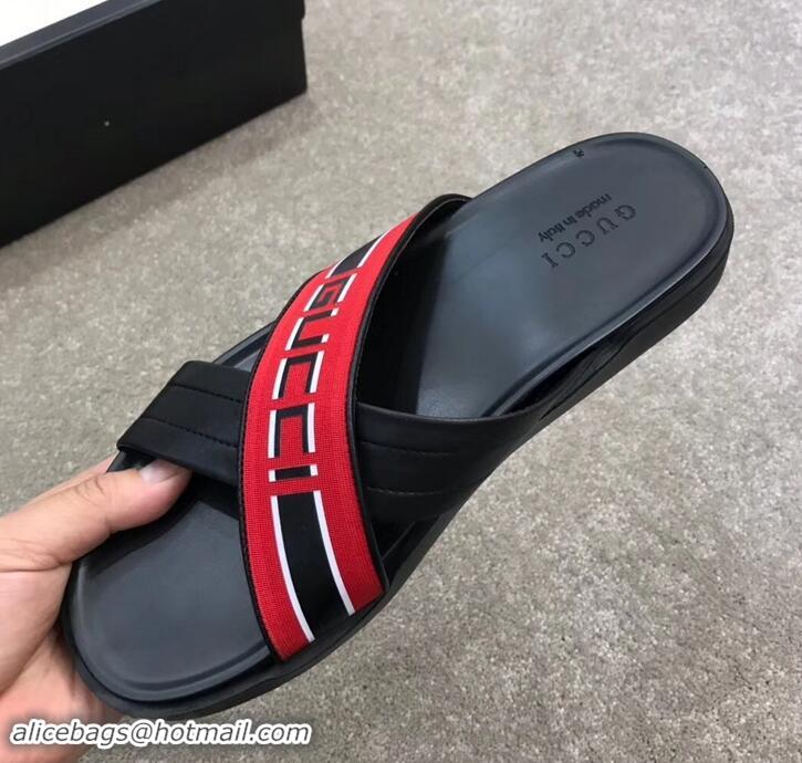 Promotion Gucci Men's Crossover Slide Sandals Stripe 708021 Red