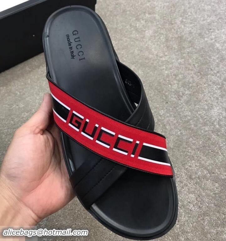 Promotion Gucci Men's Crossover Slide Sandals Stripe 708021 Red