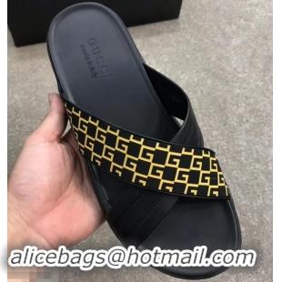 Super Quality Gucci Men's Crossover Slide Sandals 708022 Yellow G Logo