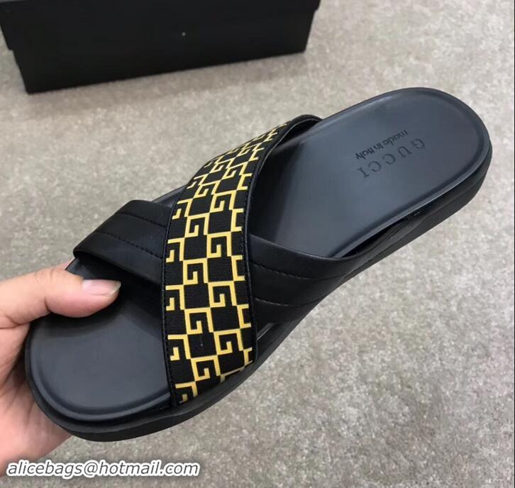 Super Quality Gucci Men's Crossover Slide Sandals 708022 Yellow G Logo