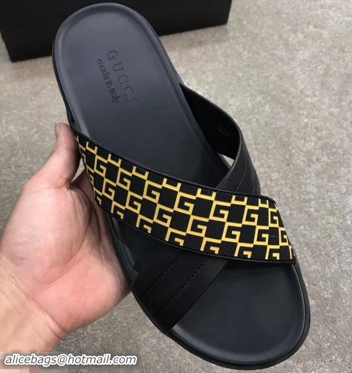 Super Quality Gucci Men's Crossover Slide Sandals 708022 Yellow G Logo