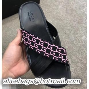 Classic Gucci Men's Crossover Slide Sandals 708022 Pink G Logo