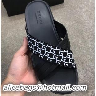 Discount Gucci Men's Crossover Slide Sandals 708022 White G Logo