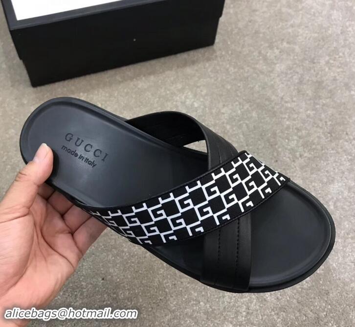 Discount Gucci Men's Crossover Slide Sandals 708022 White G Logo