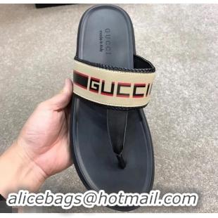 Luxury Gucci Men's Thong Sandals Stripe 708025 Beige