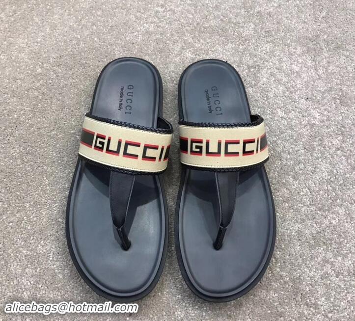 Luxury Gucci Men's Thong Sandals Stripe 708025 Beige