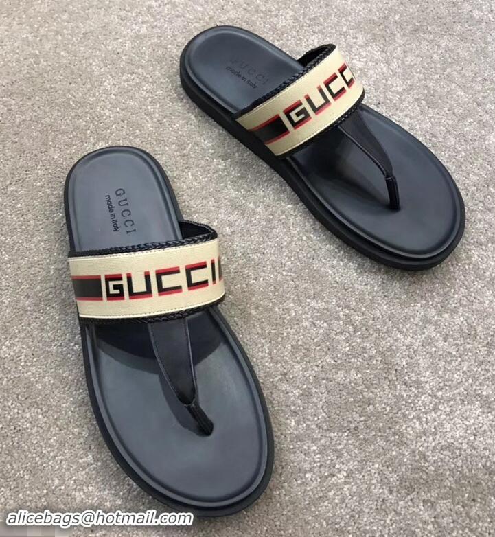 Luxury Gucci Men's Thong Sandals Stripe 708025 Beige