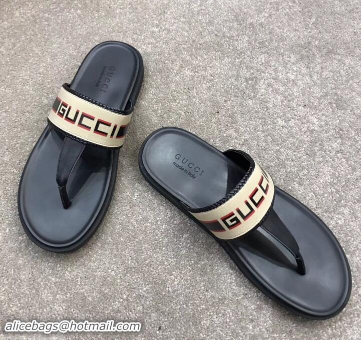 Luxury Gucci Men's Thong Sandals Stripe 708025 Beige