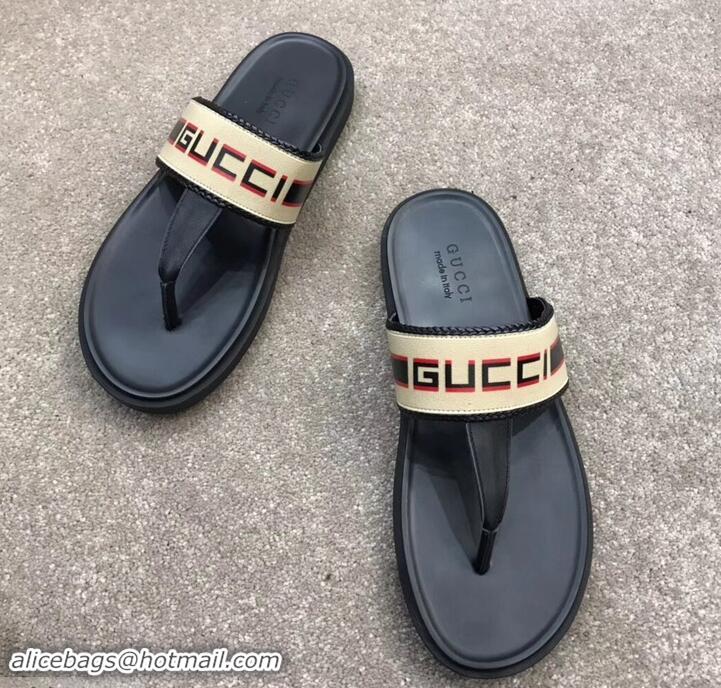 Luxury Gucci Men's Thong Sandals Stripe 708025 Beige