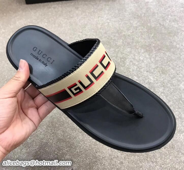 Luxury Gucci Men's Thong Sandals Stripe 708025 Beige