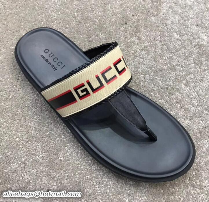 Luxury Gucci Men's Thong Sandals Stripe 708025 Beige