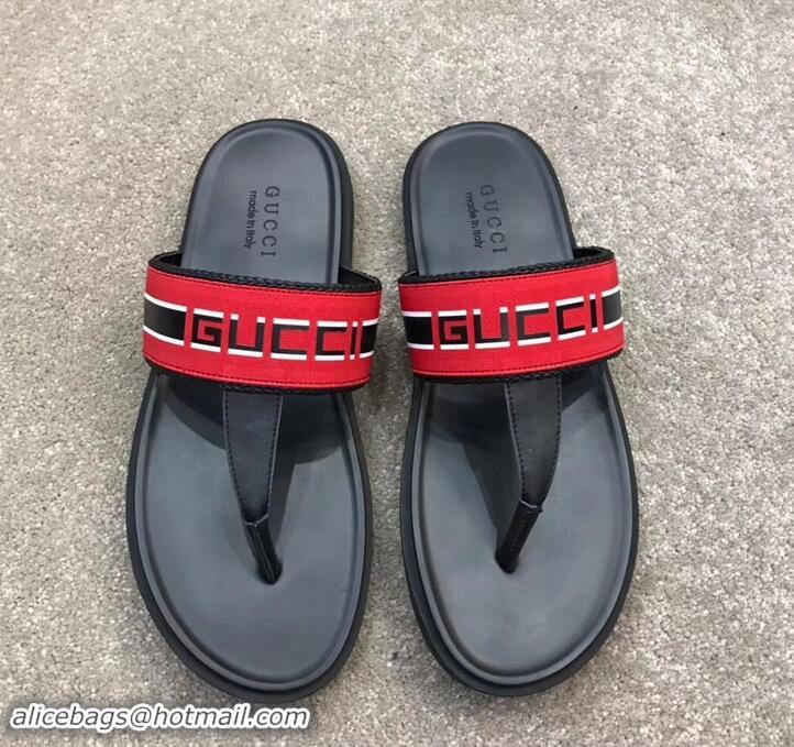 Best Price Gucci Men's Thong Sandals 708025 Stripe Red