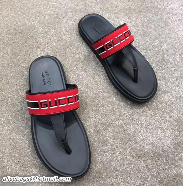 Best Price Gucci Men's Thong Sandals 708025 Stripe Red