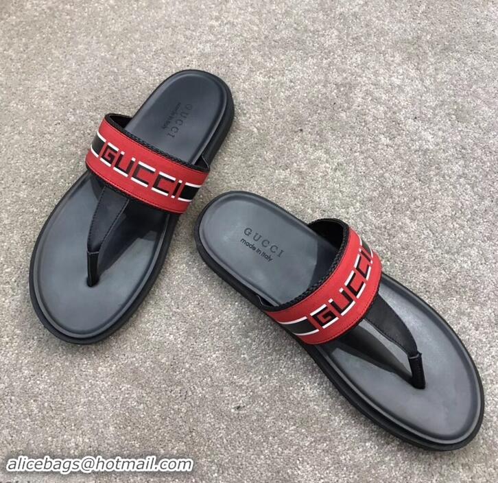 Best Price Gucci Men's Thong Sandals 708025 Stripe Red