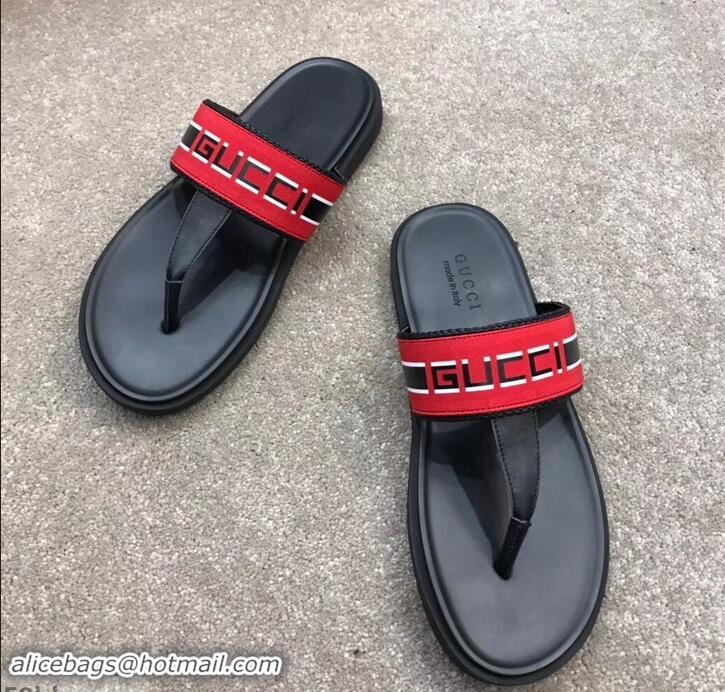 Best Price Gucci Men's Thong Sandals 708025 Stripe Red