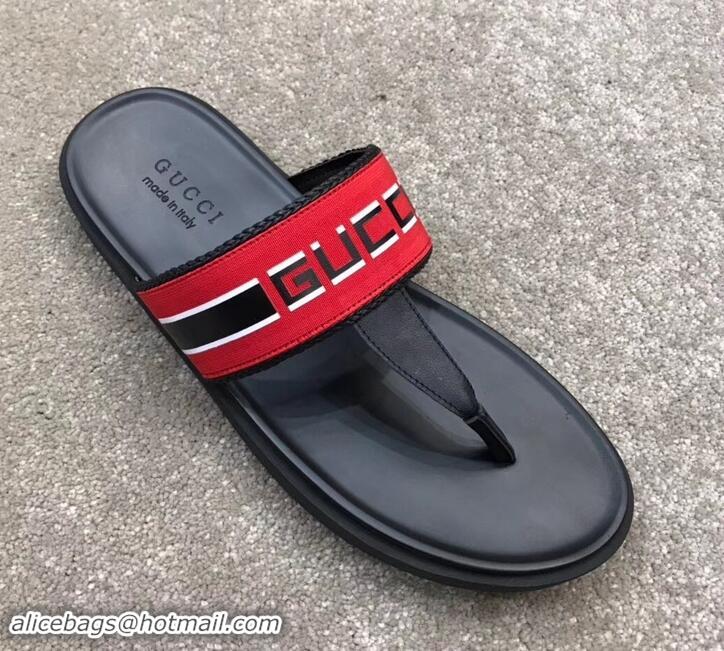 Best Price Gucci Men's Thong Sandals 708025 Stripe Red