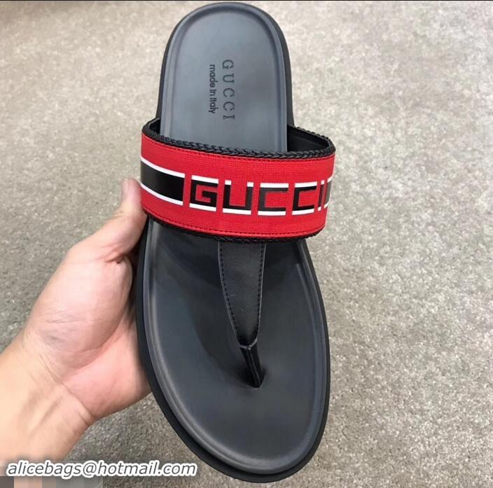 Best Price Gucci Men's Thong Sandals 708025 Stripe Red