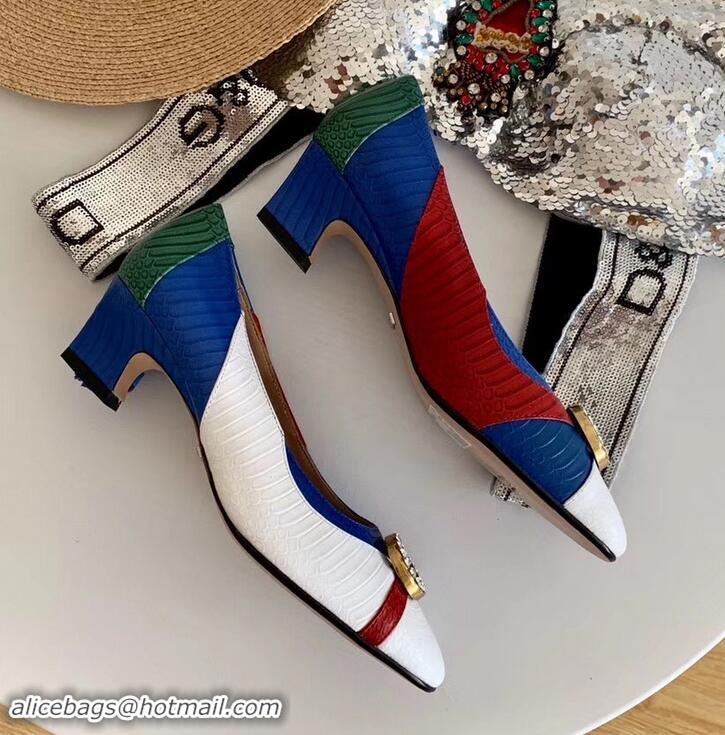 Fashion Gucci Snakeskin Pumps with Crystal Double G 431469 White