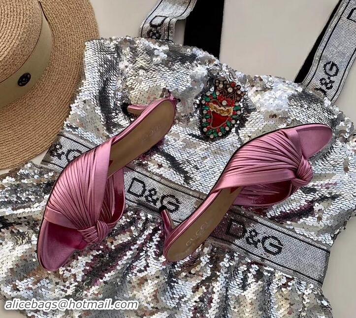 Hot Style Gucci Front Knot Leather Mid-heel Sandals 577229 Metallic Pink 2019