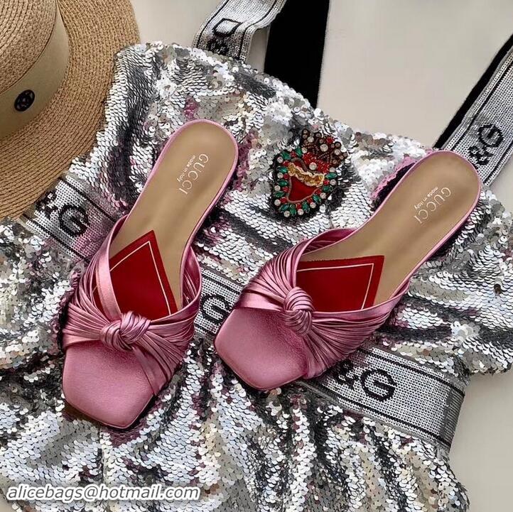 Most Popular Gucci Front Knot Leather Slide Sandals 577231 Metallic Pink 2019