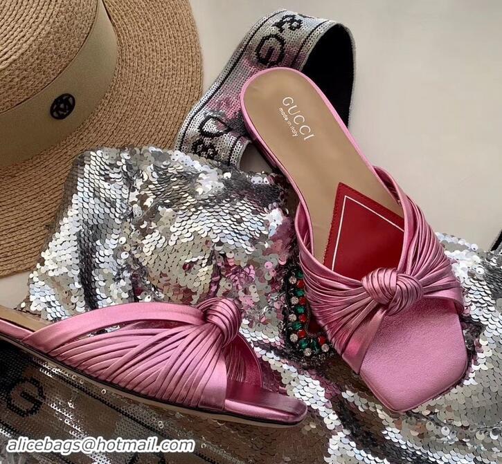 Most Popular Gucci Front Knot Leather Slide Sandals 577231 Metallic Pink 2019