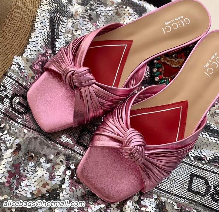 Most Popular Gucci Front Knot Leather Slide Sandals 577231 Metallic Pink 2019