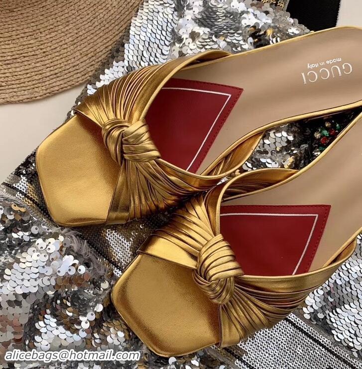 Good Looking Gucci Front Knot Leather Slide Sandals 577231 Metallic Gold 2019