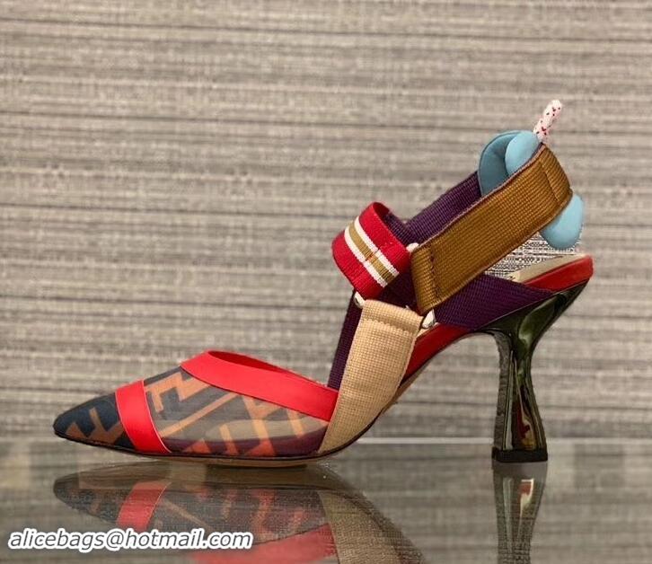 Good Product Fendi Heel 8cm Multicolour Tech Mesh Slingbacks Pumps Red 709014 2019