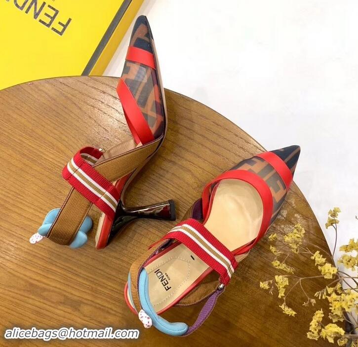 Good Product Fendi Heel 8cm Multicolour Tech Mesh Slingbacks Pumps Red 709014 2019