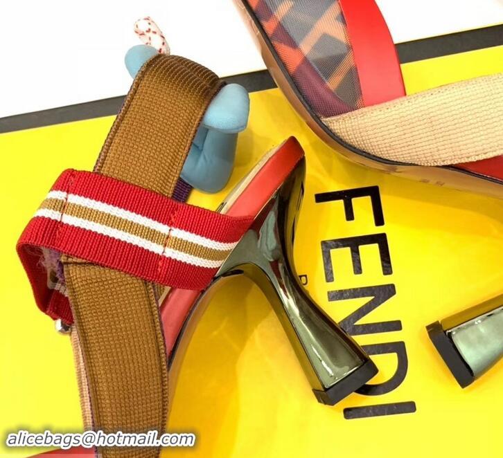 Good Product Fendi Heel 8cm Multicolour Tech Mesh Slingbacks Pumps Red 709014 2019