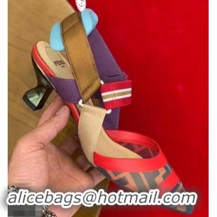 Good Quality Fendi Heel 5cm Multicolour Tech Mesh Slingbacks Pumps Red 709015 2019