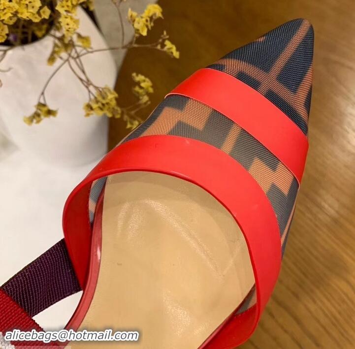 Good Quality Fendi Heel 5cm Multicolour Tech Mesh Slingbacks Pumps Red 709015 2019